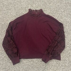 Elegant Lace Sleeve Burgundy Sweater